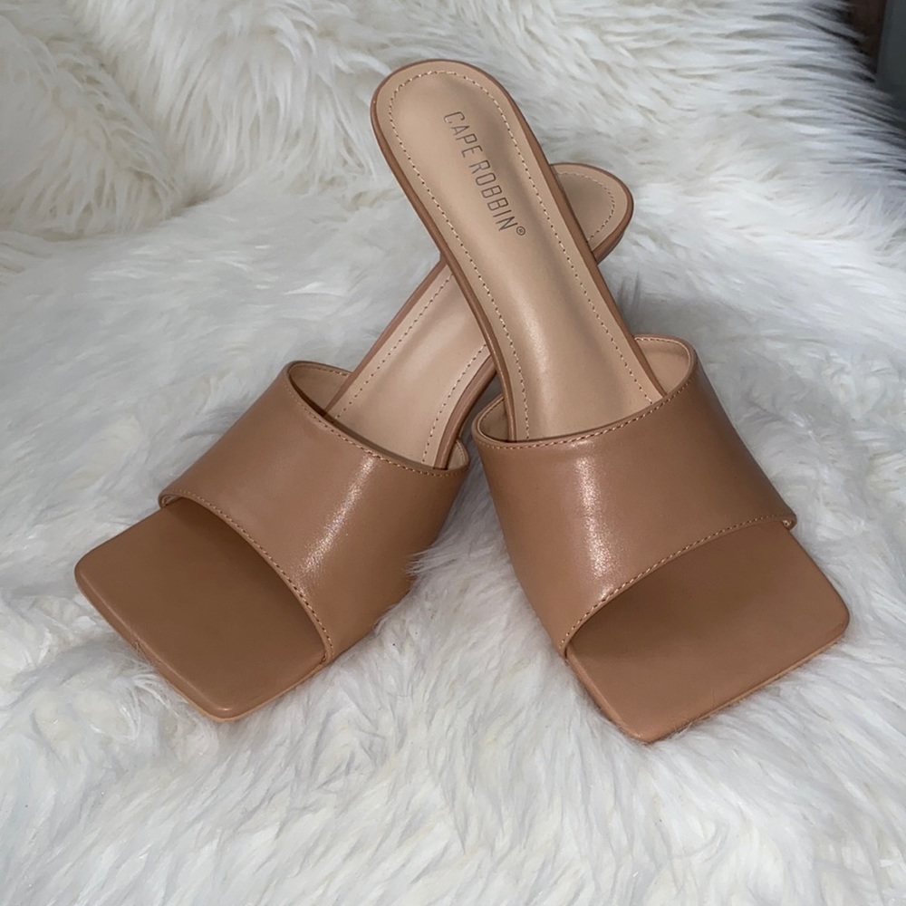 Nude Square Toe Slides with Heel